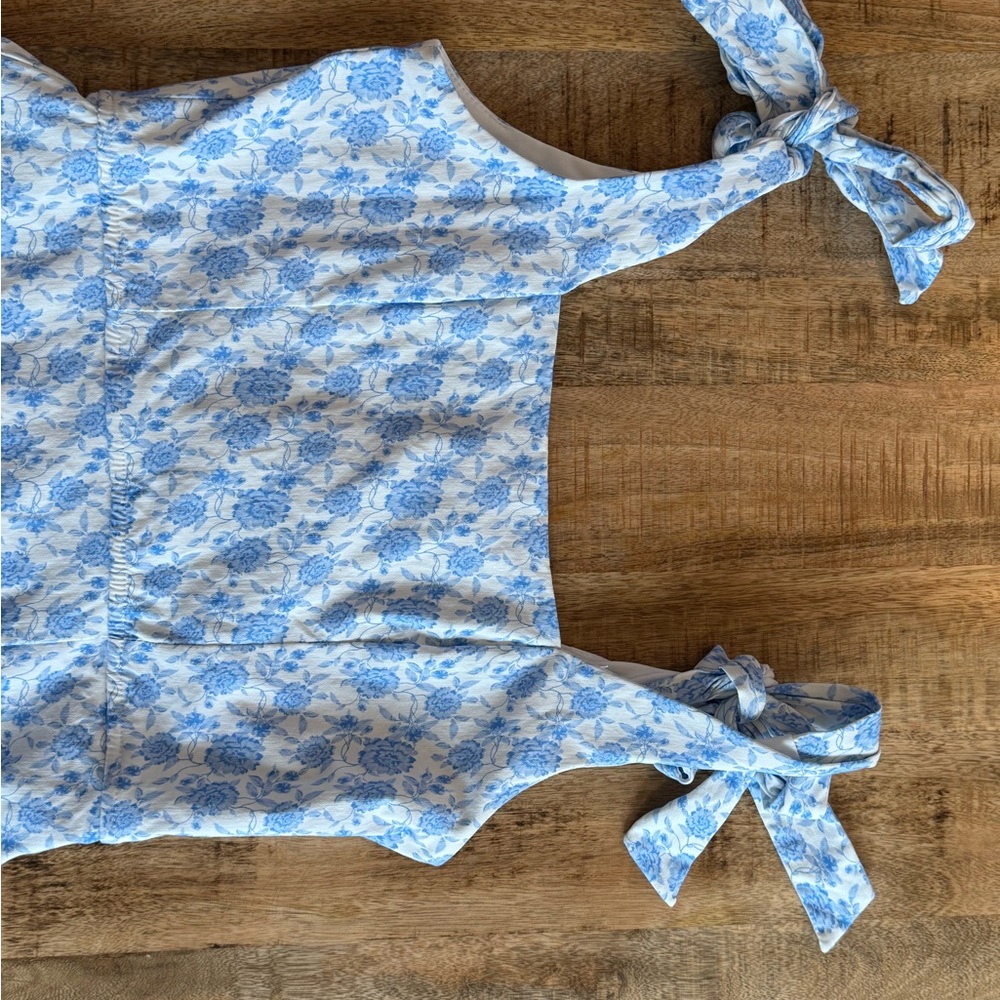 Altar’d State Blue Floral Bow Strap Mini Dress Cottagecore Size L - Picture 6 of 11
